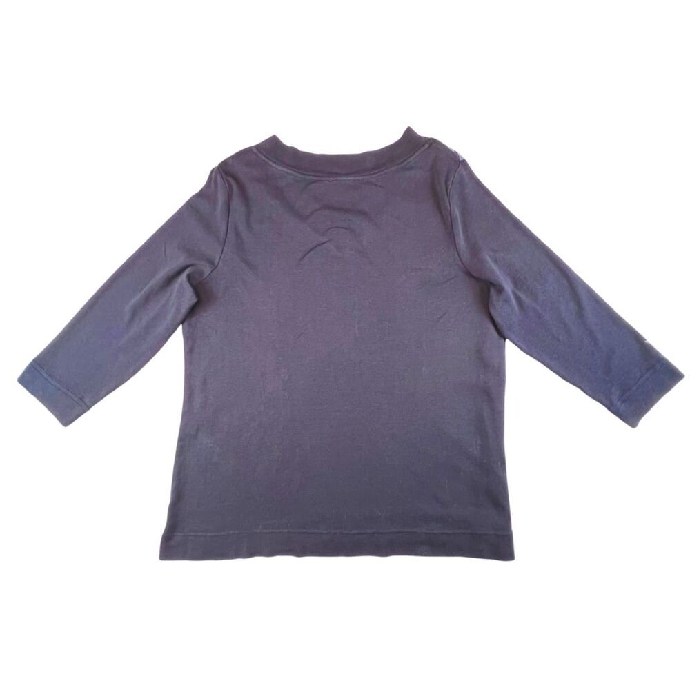 Chicos Top 2 Large Midnight Blue Artisan Floral V Neck Resort Wear Chic Blouse - Picture 6 of 9